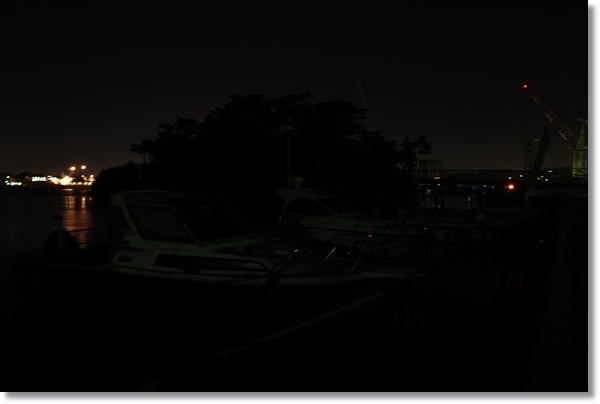 夜の塩釜港まがき島